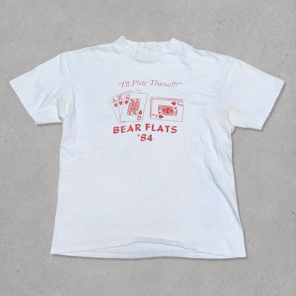 VTG 80s Bear Flats T Shirt XL (Fits Like L) Poker Graphic Single Stitch USA Made
